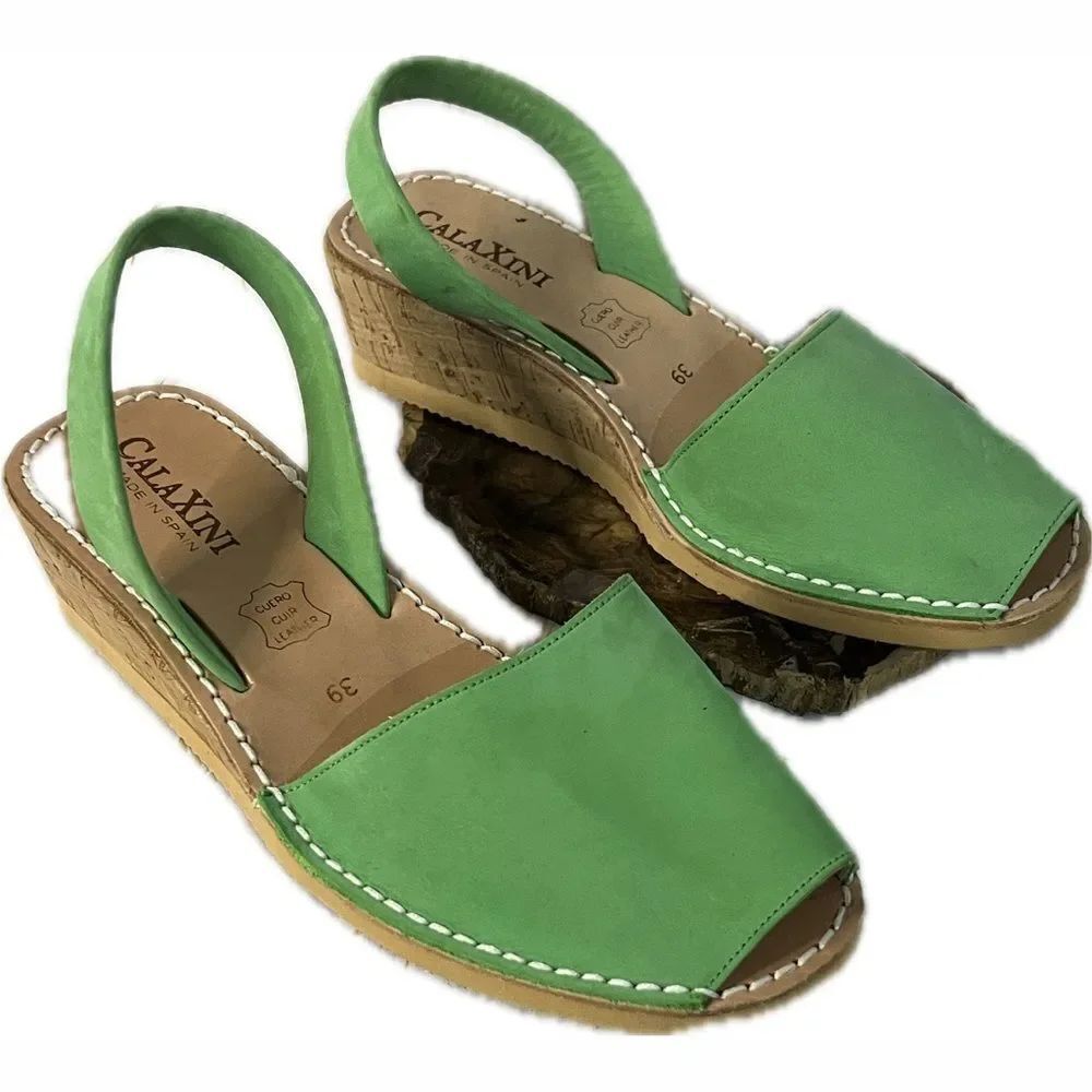* Calaxini Simply Perfect Avarca cork wedge sandals in green leather
